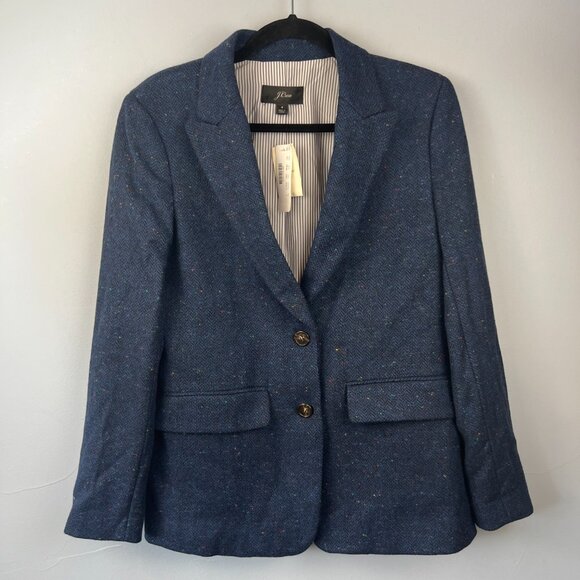 J. Crew Womens Boyfriend English Wool Blazer Navy Speckled Size 4 NWT Preppy - Picture 3 of 8